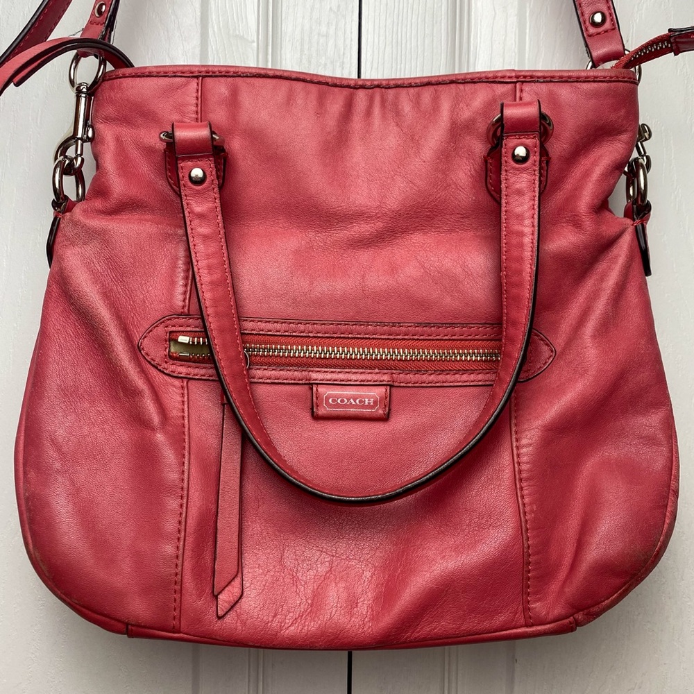 Pink leather Coach purse hobo bag
